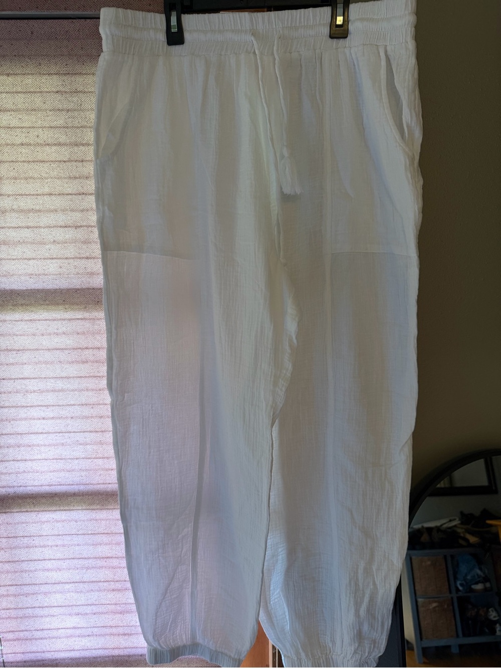 White Lightweight Drawstring Womens Pants